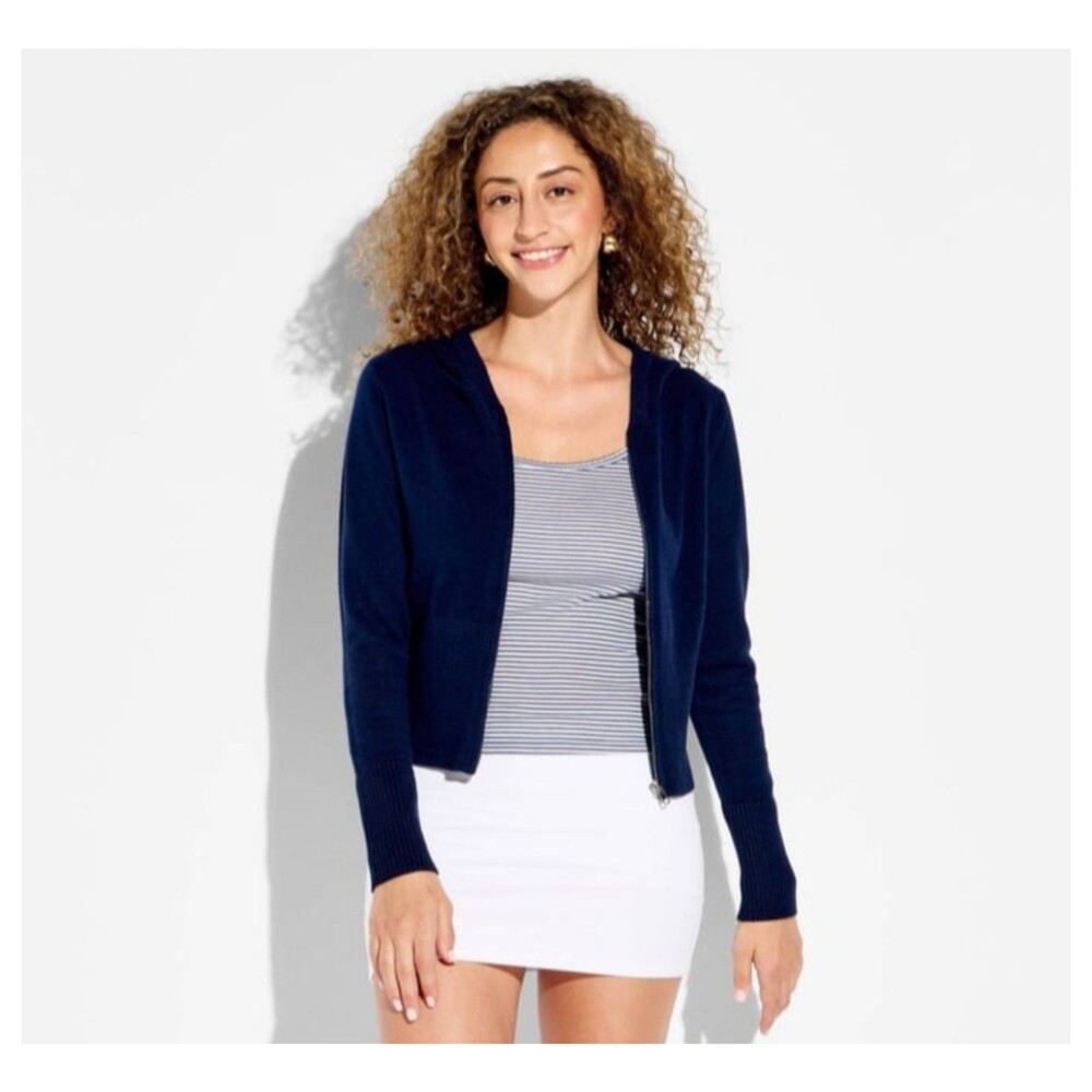 Women's Wild Fable Zip Up Cardigan Sweater Navy Blue Small
